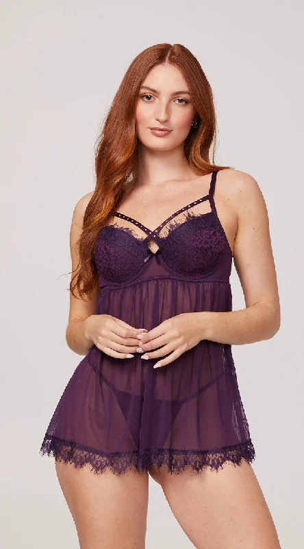 Crossed Lace & Mesh Babydoll Set