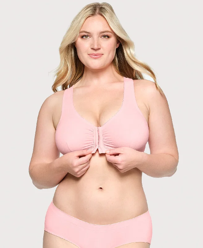 Front-Closure Cotton T-Back Comfort Bra Pink Blush