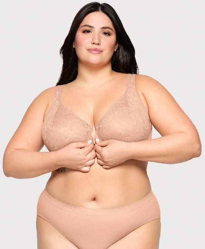 Front-Closure Lacey T-Back WonderWire Bra Cappuccino