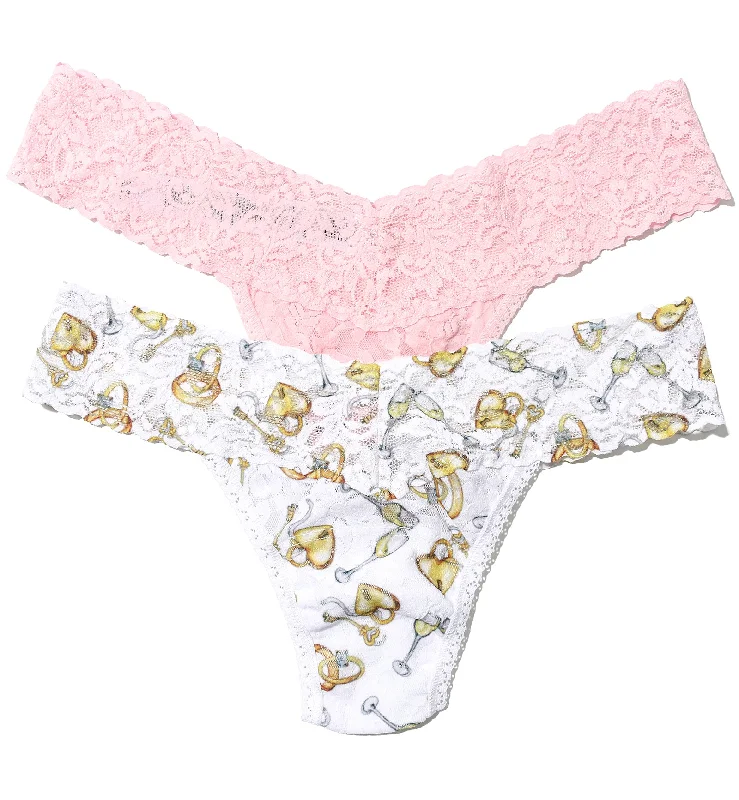 Hanky Panky Bridal Signature Lace Low Rise Thong 2-PACK (49PN2PK) - Forever Gold/Bliss Pink