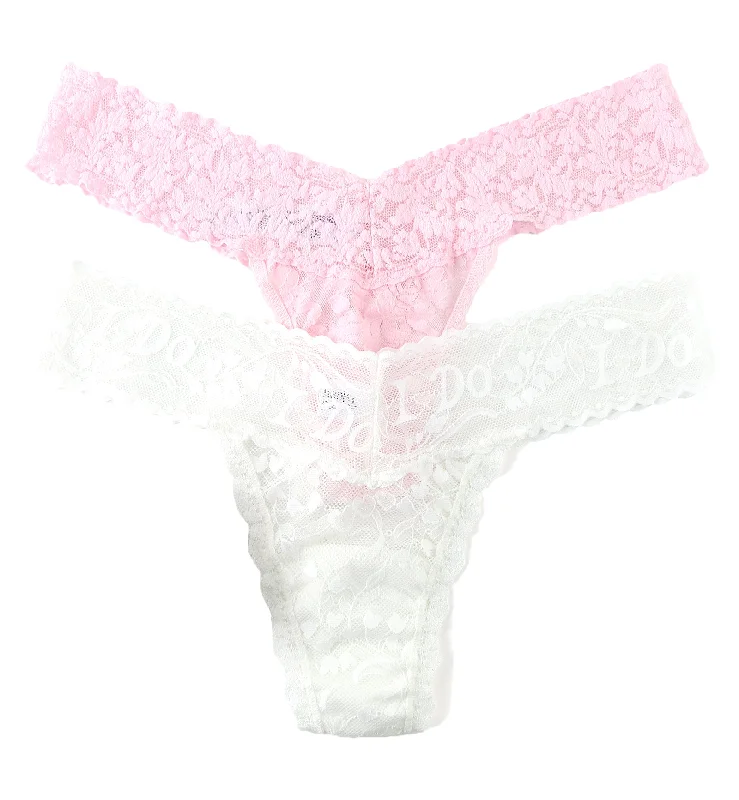 Hanky Panky Bridal I DO Shimmer & Signature Lace Low Rise Thong 2-PACK (49SHIM2PK) - Light Ivory/Bliss Pink