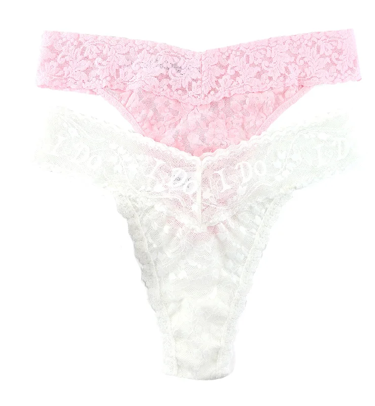 Hanky Panky Bridal I DO Shimmer & Signature Lace Original Rise Thong 2-PACK (48SHIM2PK) - Light Ivory/Bliss Pink