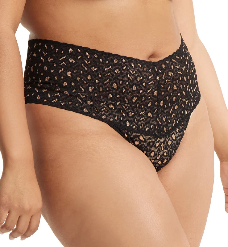 Hanky Panky Cross Dyed Leopard High-Waist Retro Thong PLUS (7J1921X) - Black/Praline