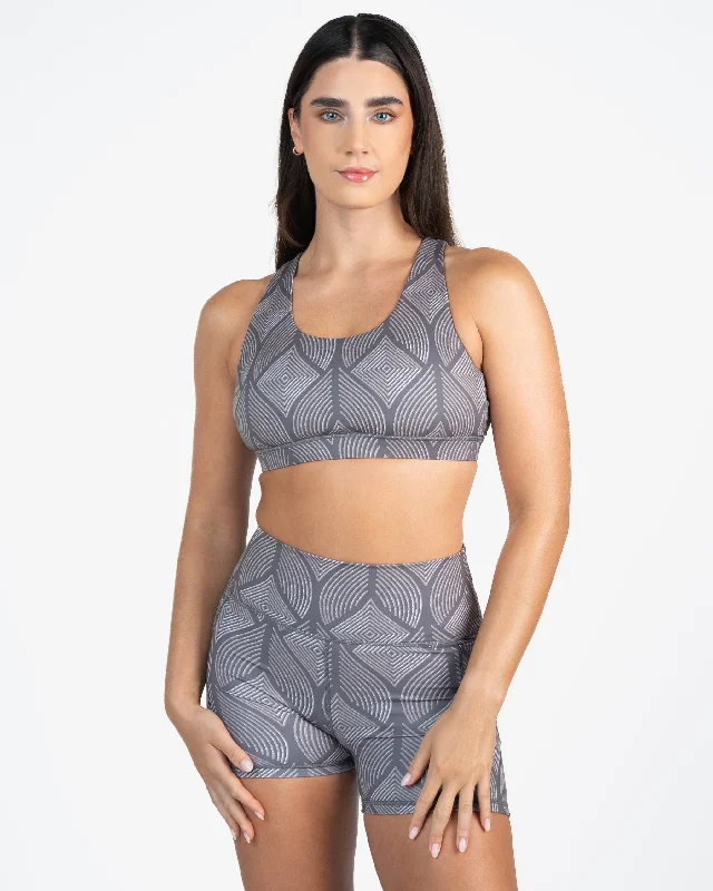 Lattice Back Sports Bra - Grey Peacock