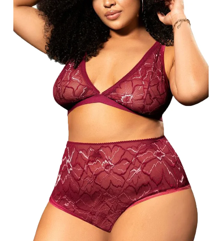 Mapale 2pc Set PLUS: Triangle Bralette, High Waist Panty (8648X) - Burgundy