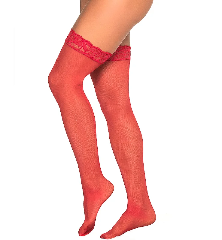 Mapale Mesh & Lace Thigh High Stockings (1094) - Red