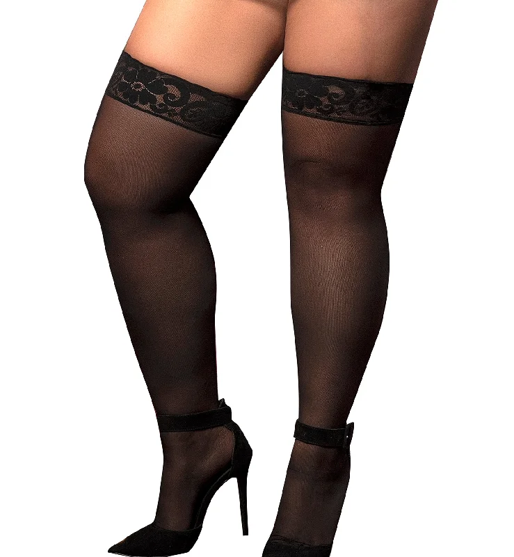 Mapale Mesh & Lace Thigh High Stockings PLUS (1094X) - Black