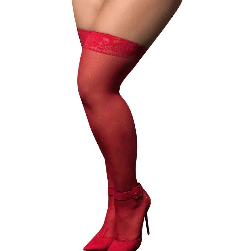 Mapale Mesh & Lace Thigh High Stockings PLUS (1094X) - Red