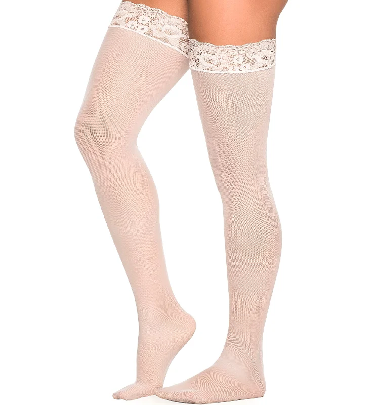 Mapale Mesh & Lace Thigh High Stockings (1094) - White