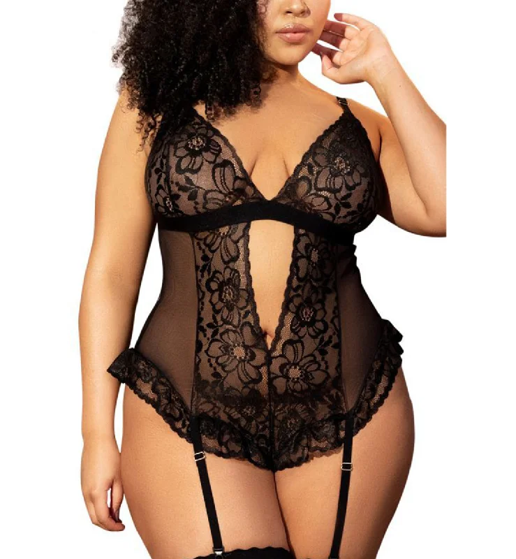 Mapale Open Heart Lace Mesh Teddy PLUS (8568X) - Black