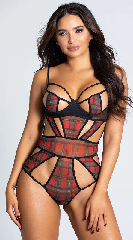 Yandy Plaid Cut Class Bodysuit