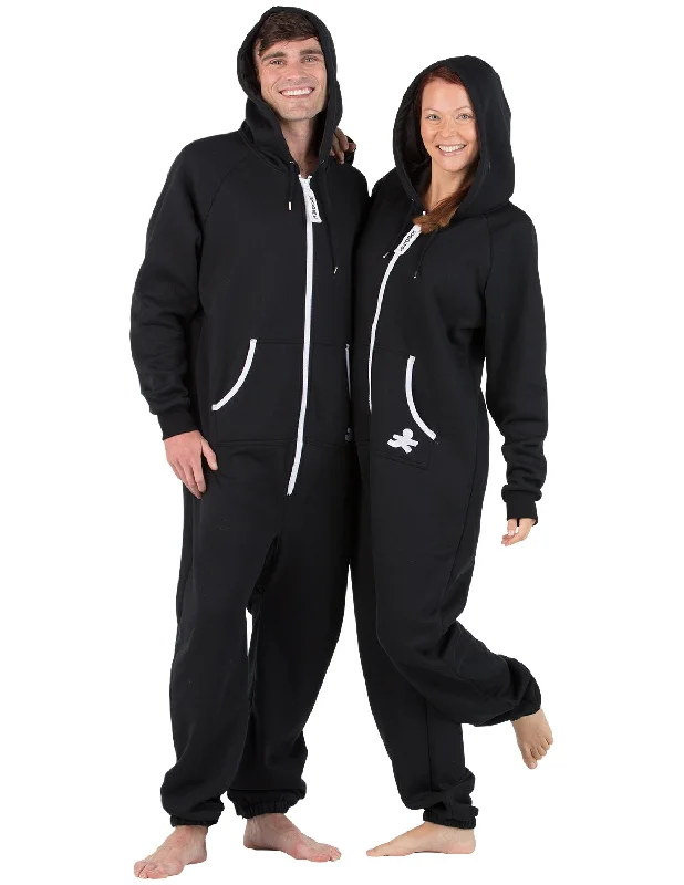 Black and White Adult Footless Hoodie Onesie