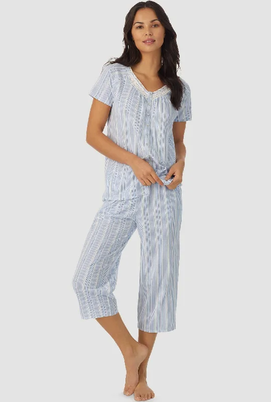 Blue Stripe Short Sleeve Capri Pant PJ Set