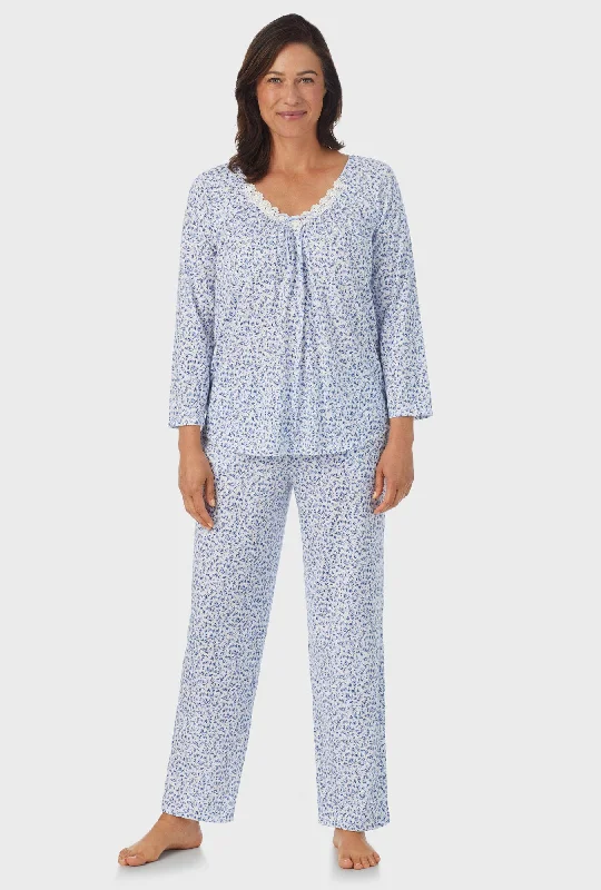 Dusty Blue Tossed Roses 3/4 Sleeve Long Pant PJ Set