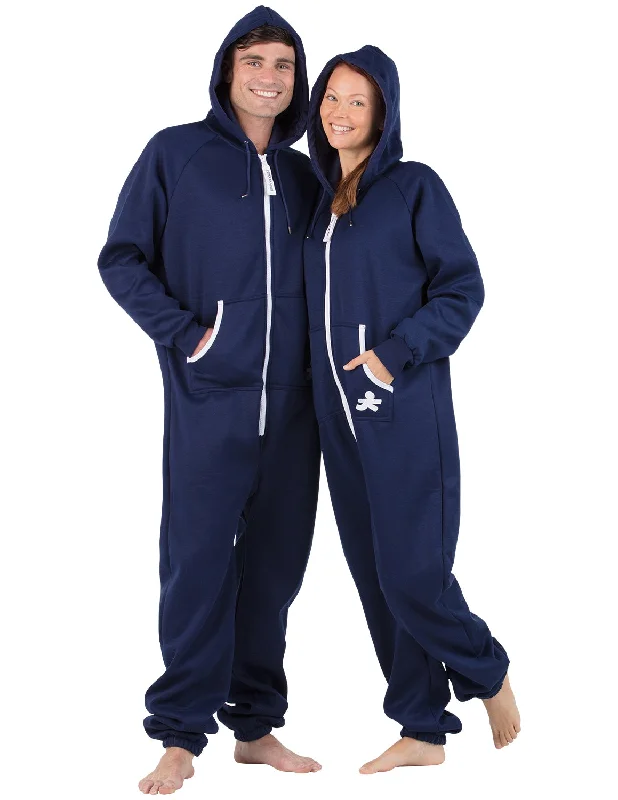 Navy Blue Adult Footless Hoodie Onesie