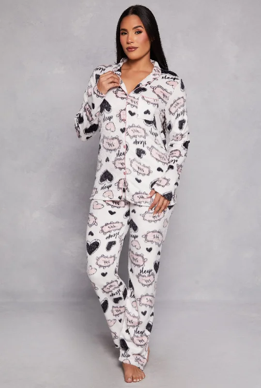 Plush Graphic Print Pajama Shirt and Pants