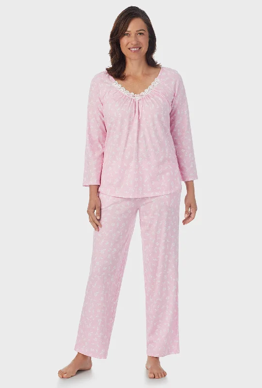 White Rosebuds 3/4 Sleeve Long Pant PJ Set