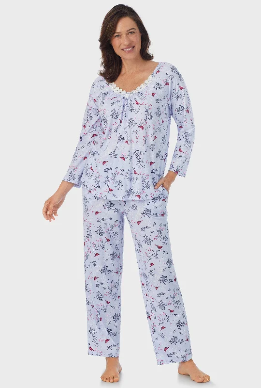 Winter Blue Cardinal 3/4 Sleeve Long Pant PJ Set